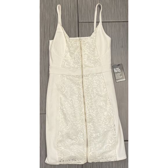 Express White Body Con Mini Dress Lace Zipper Size 2 NWT Graduation - Picture 1 of 5